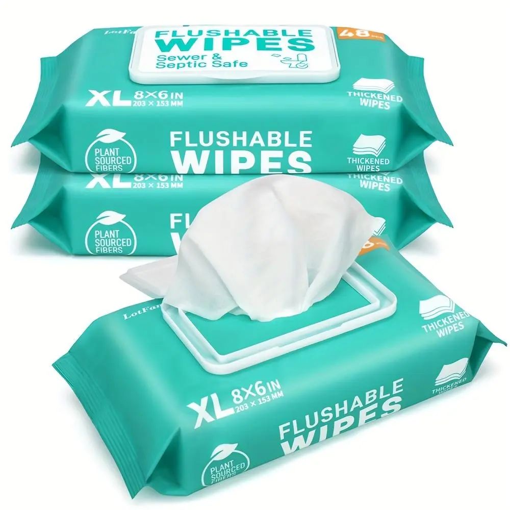 3/6 Pack Flushable Wet Wipes, Extra Large Septic Safe Toilet Wipes, Thick Plant Based Personal Cleaning Wipes, 48 Count per Pack