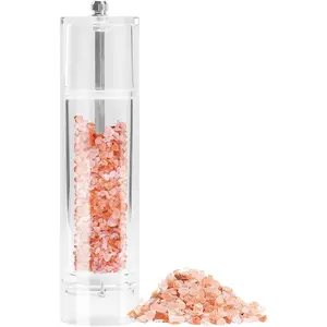 Acrylic Pepper Mill, Adjustable Coarseness Manual Salt and Pepper Shaker, Clear Acrylic Seasoning Mill for Pepper, Cumin, Sea Salt, Dry Pepper and More - 8.5 Inches (Cylindrical)