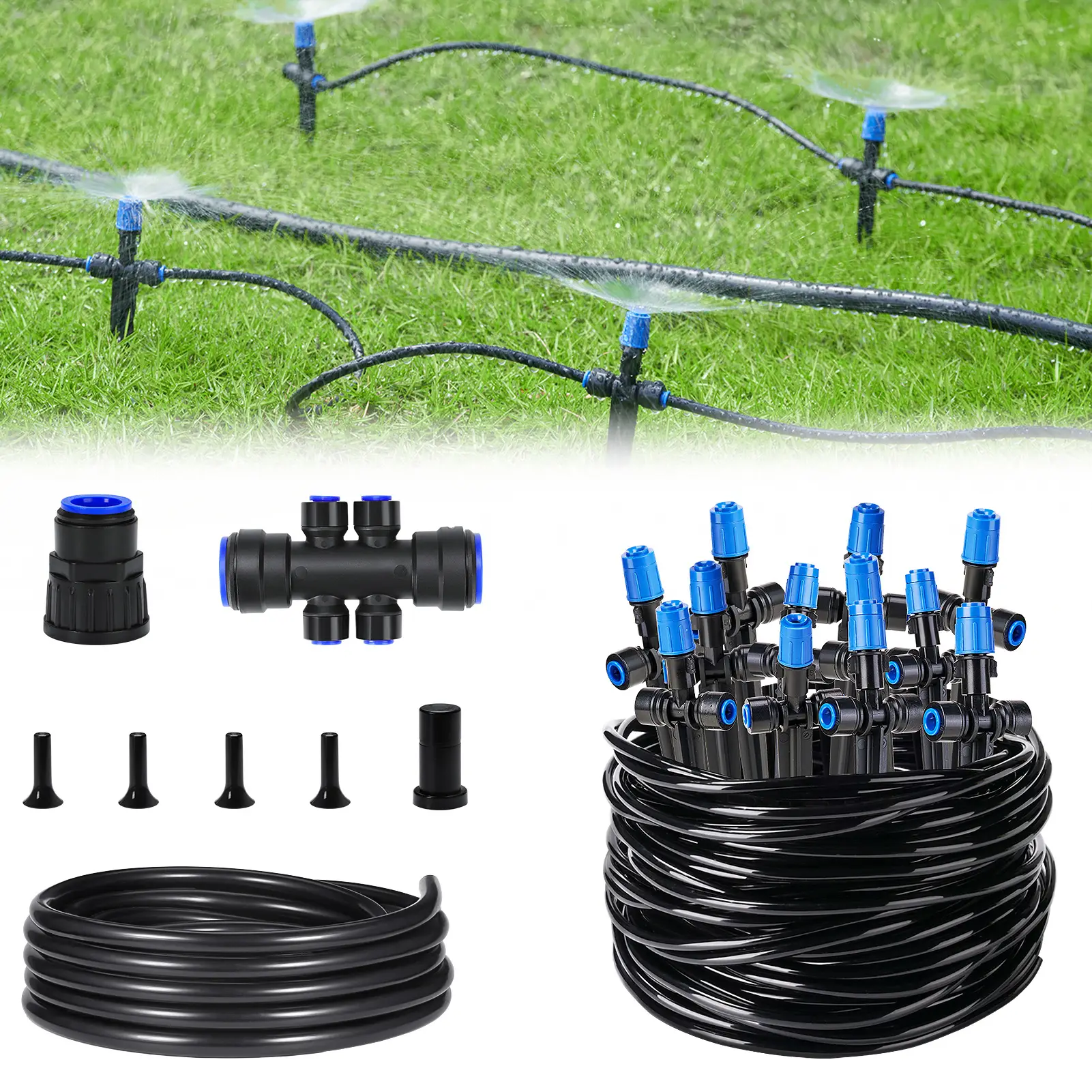 HIRALIY Quick-Connect Vortex Drip Irrigation Kit with Adjustable Fan-Shaped Vortex Emitter, Garden Watering Tools System for Plants Vegetable Greenhou