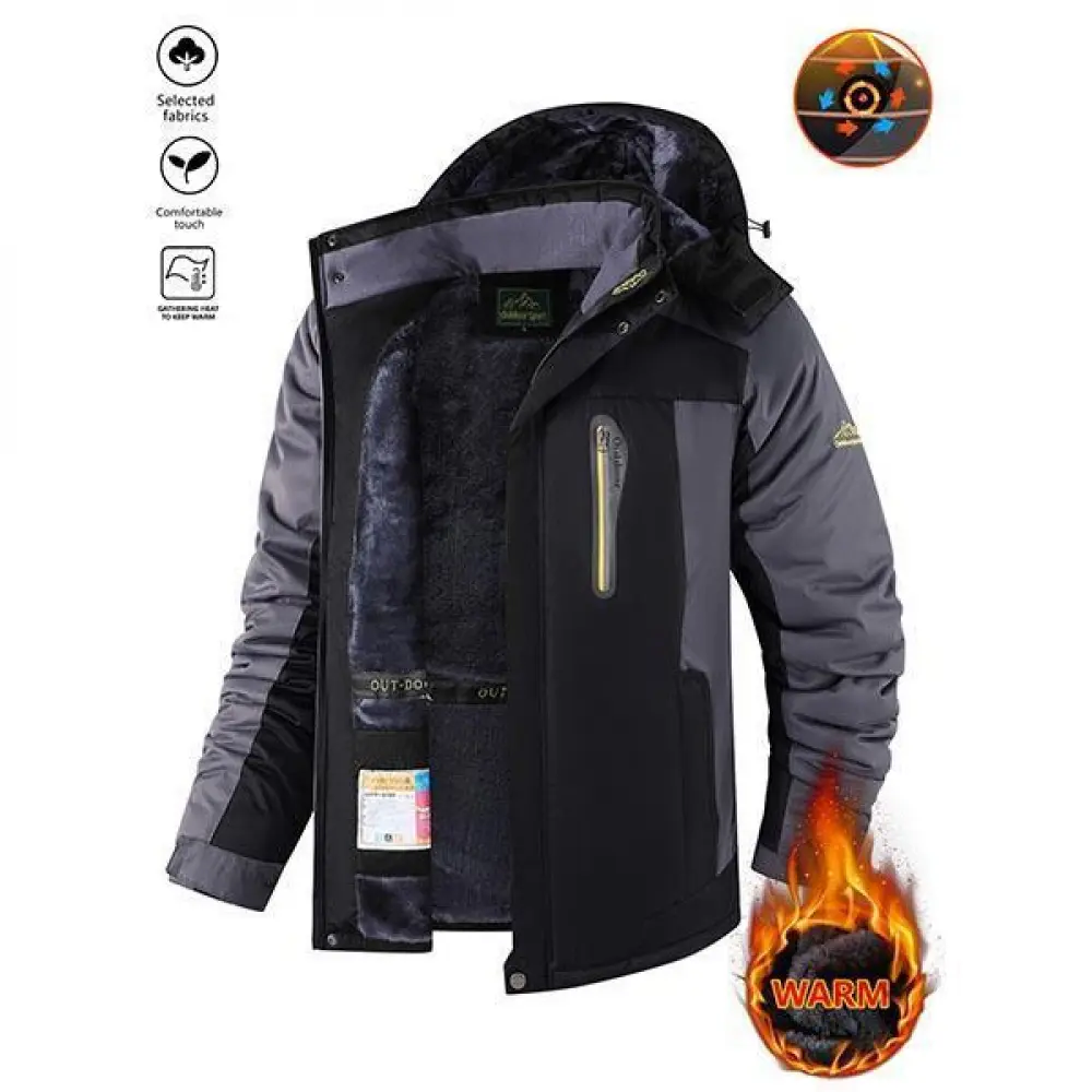 SORABOL Male Long Fitted Winter Snow Jacket, Warm Fleece Lined, Waterproof Windproof Hooded Design Outdoors Coat for Hiking, Skiing, Travel, Fishing, Polyester, Running