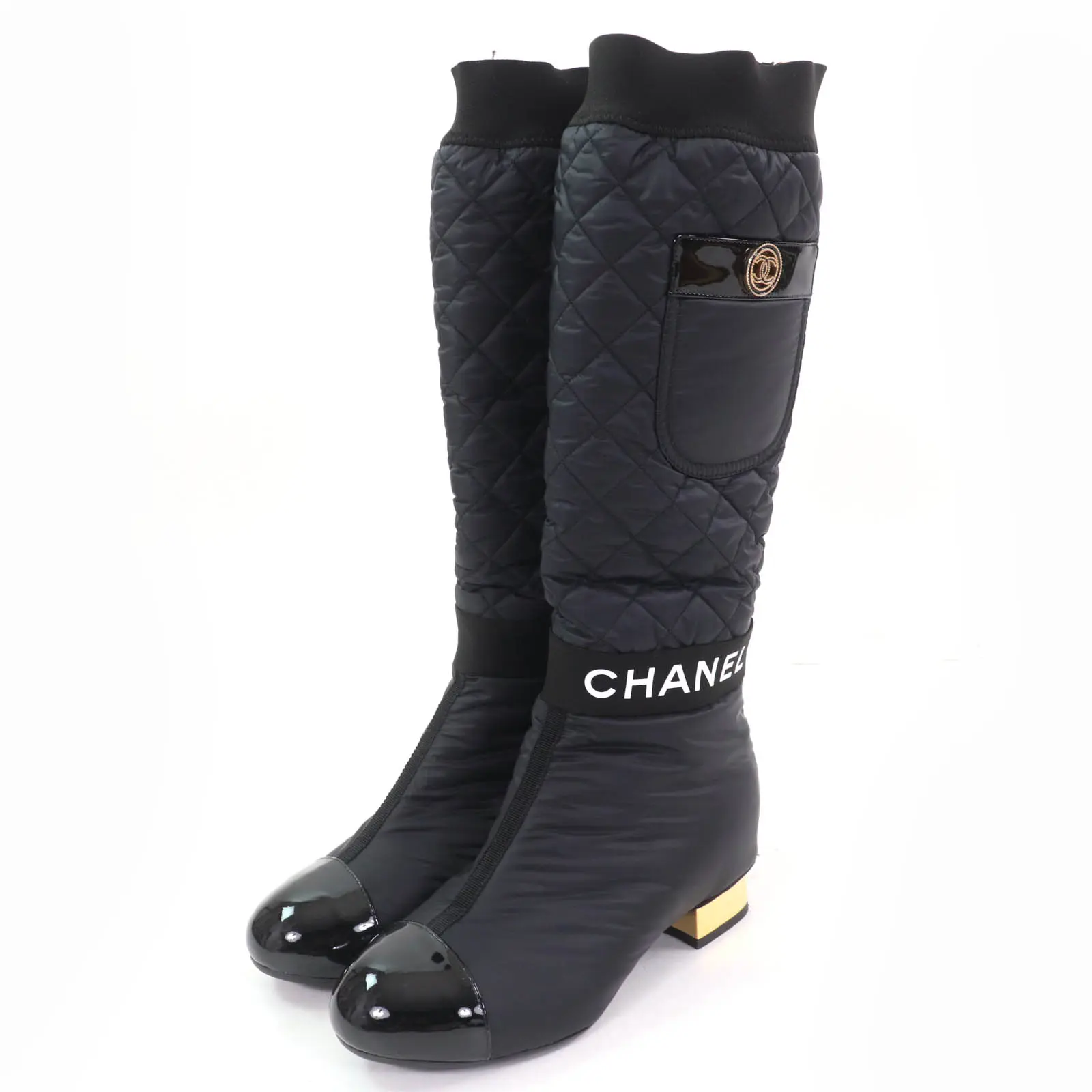 Pre-owned CHANEL Patent Leather Small Leather Goods COCO logo design 2way Boots