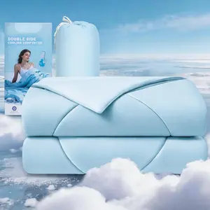 Cooling Comforter  Size Q-Max >0.48 Cooling Blankets for Hot Sleepers Double Sided Cool Comforter Summer Cloud Blanket Breathable & Soft Reversible Bedding for Night Sweats Blue 60"x90"