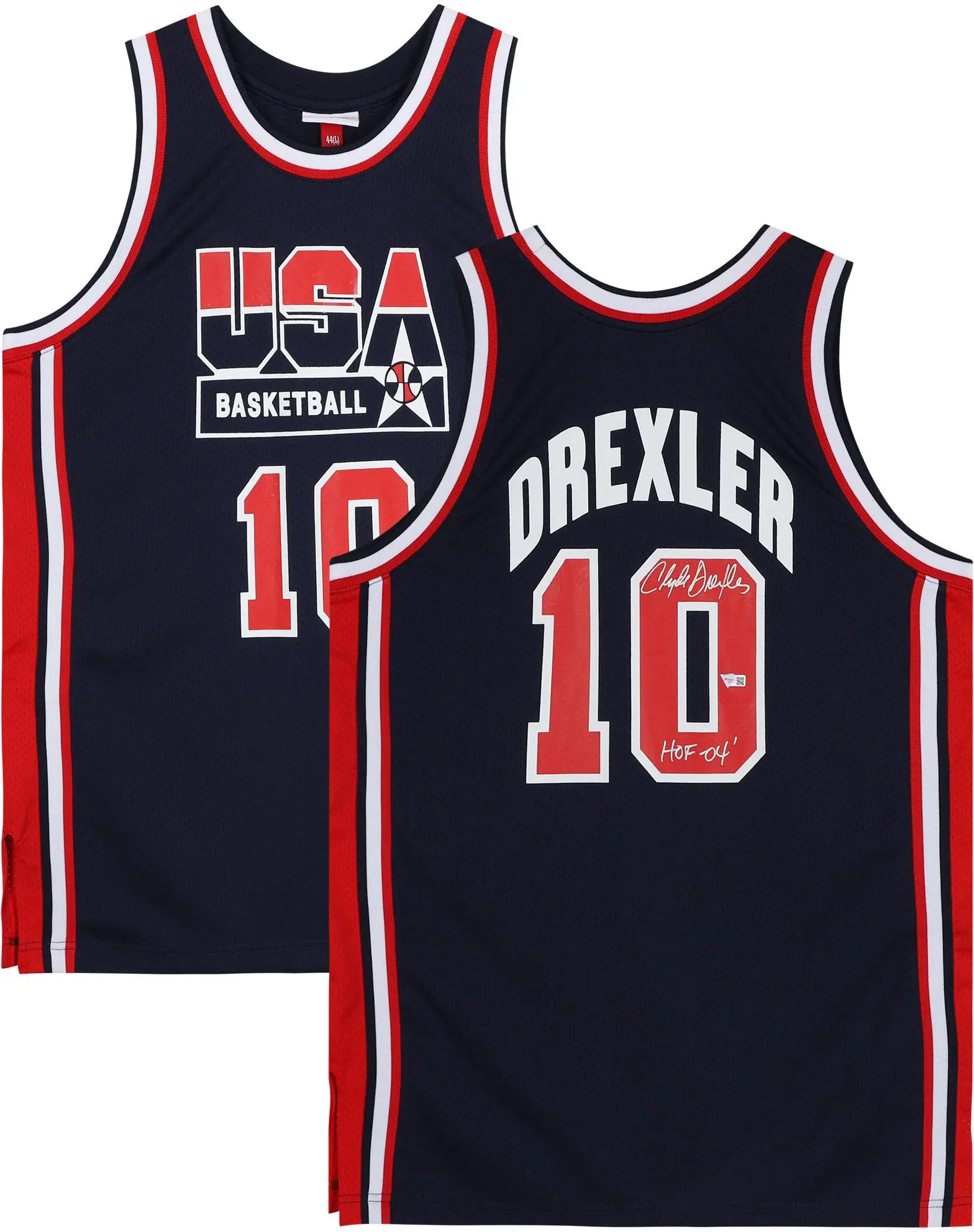 Clyde Drexler Portland Trail Blazers Autographed Mitchell and Ness Team USA Jersey with "HOF 04" Inscription - Fanatics Authentic Certified