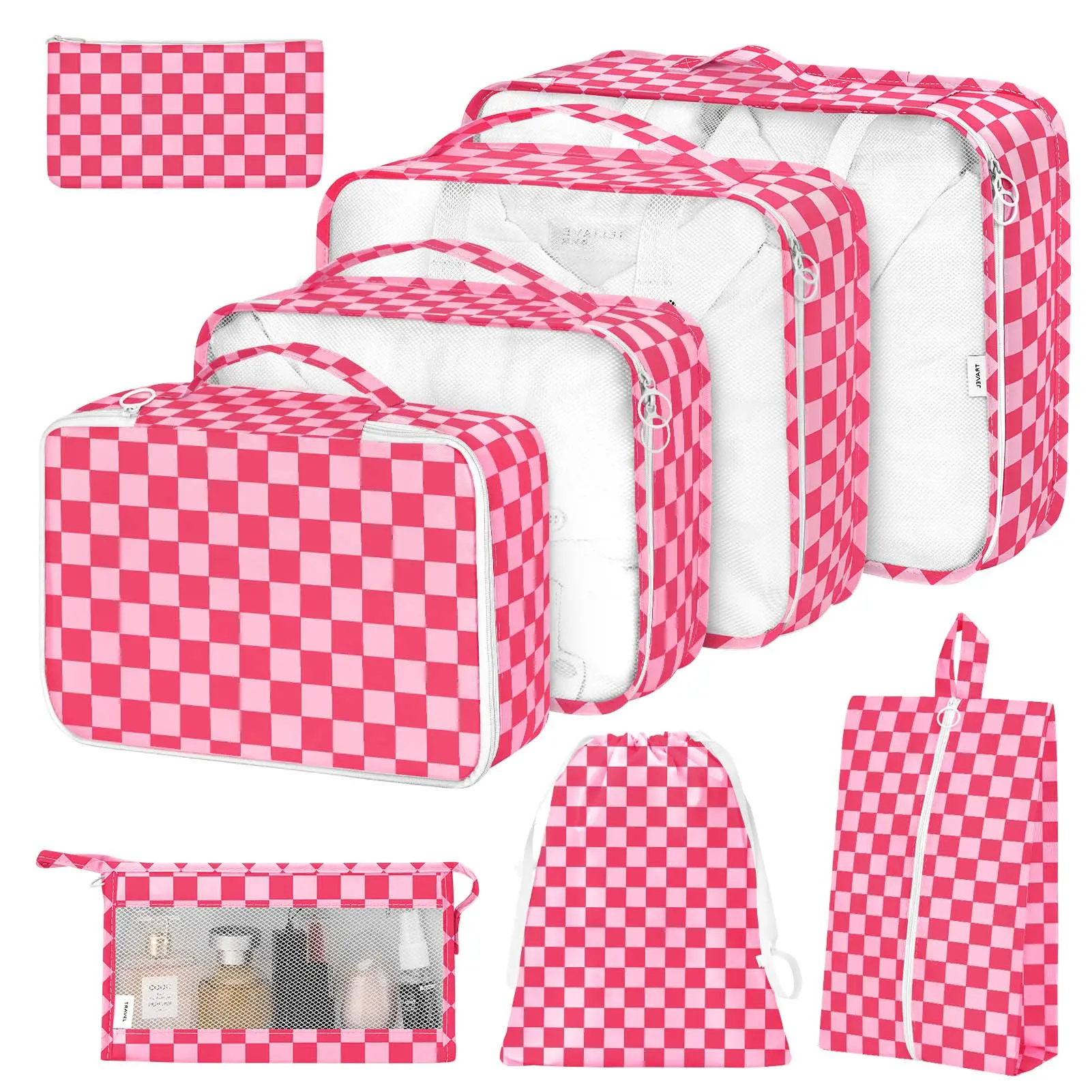 8 Set Packing Cubes for Suitcases,Packing Cube with Shoe, Cosmetics, Clothing, Travel Storage Packing Cubes, Luggage Organizer Bags, Travel Essential Storage Bags for Toiletries & Underwear, Travel Organization Pouch for Women & Men