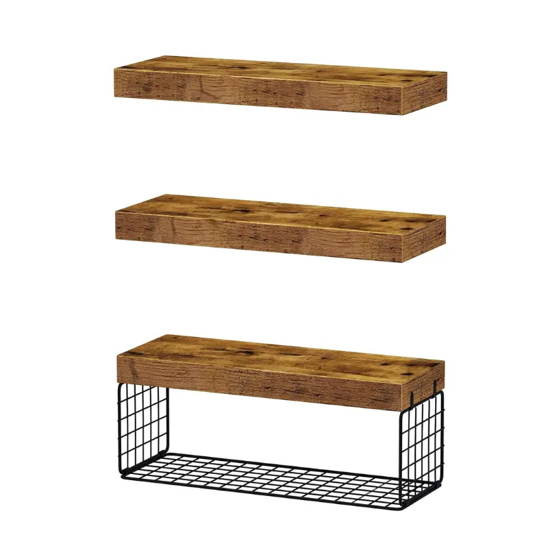 Kitchen Shelves - Long wood shelf for kitchen , Bathroom Shelves Over Toilet - Wall Mounted Floating Shelves Toilet Paper Storage Small Farmhouse Decor Shelf 16 inch Set of 3, Rustic Brown