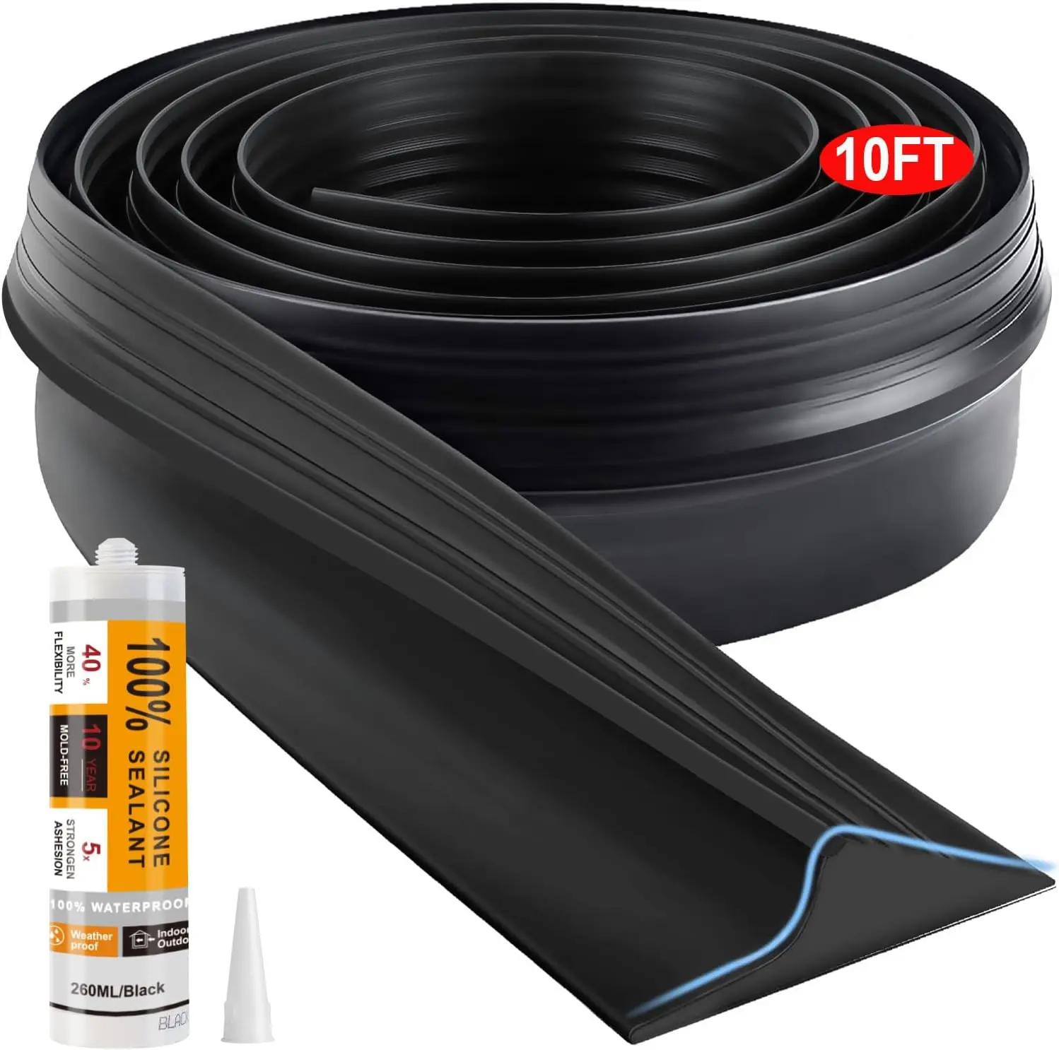 Universal Garage Door Threshold Seal Strip 10FT Kit, Bottom  Rubber Weather Stripping ReplacementBlack, 1 Adhesive