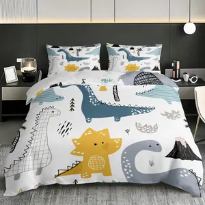 3pc abstract dinosaur bedding set, including 1 bedspread and 2 pillowcases. A great gift for friends. Suitable for single beds, double beds. Available in multiple sizes. Perfect for bedrooms, dormitories, guest rooms and hotel apartments.