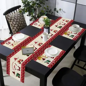 Christmas Elf Design Linen Table Runner Set, Heat Resistant Dining Mat Collection, Perfect for Kitchen & Holiday Gatherings