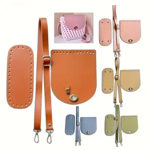 1set Handmade Bag, PU Leather Accessories, PU Shoulder Straps, Bottom Bag, Cover, Glossy Three-piece Set of Materials, DIY Crochet, Homemade Woven Bag, DIY Wallet Making, Pu Faux Leather, Handmade Crafts