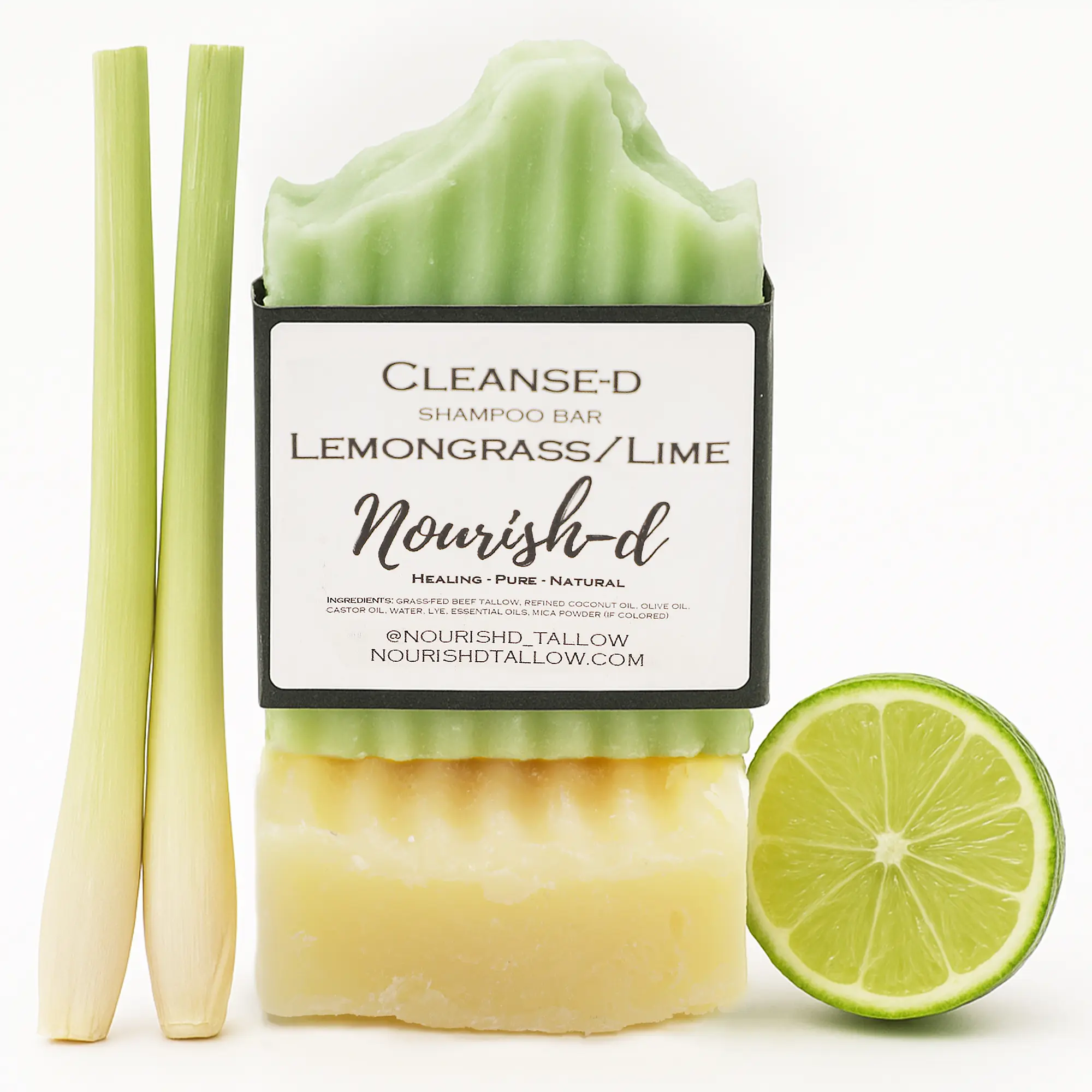 Nourish-D Tallow Lemongrass/Lime Shampoo Bar – 100% Natural Tallow Shampoo for Healthy Hair – Nourishing & Strengthening with Vitamins A, D, E & K – For Moisturizing, Conditioning & Hair Growth