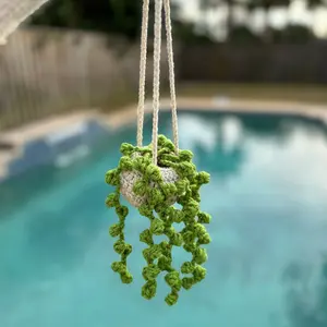 Crochet Plant Decor Handmade Wall Hanging Unique Home Boho Bedroom and Office Decor Thoughtful Gift for Plant Enthusiasts, Fake Flowers Modern Bedroom Housewarming