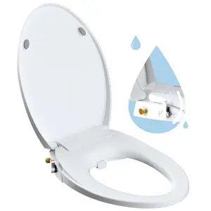 Hibbent Elongated Bidet Toilet Seat with Slow Close, Non-Electric Bidet Attachment for Toilet Seat with Dual Nozzle, Bidet Sprayer with Adjustable Self-Cleaning Nozzles