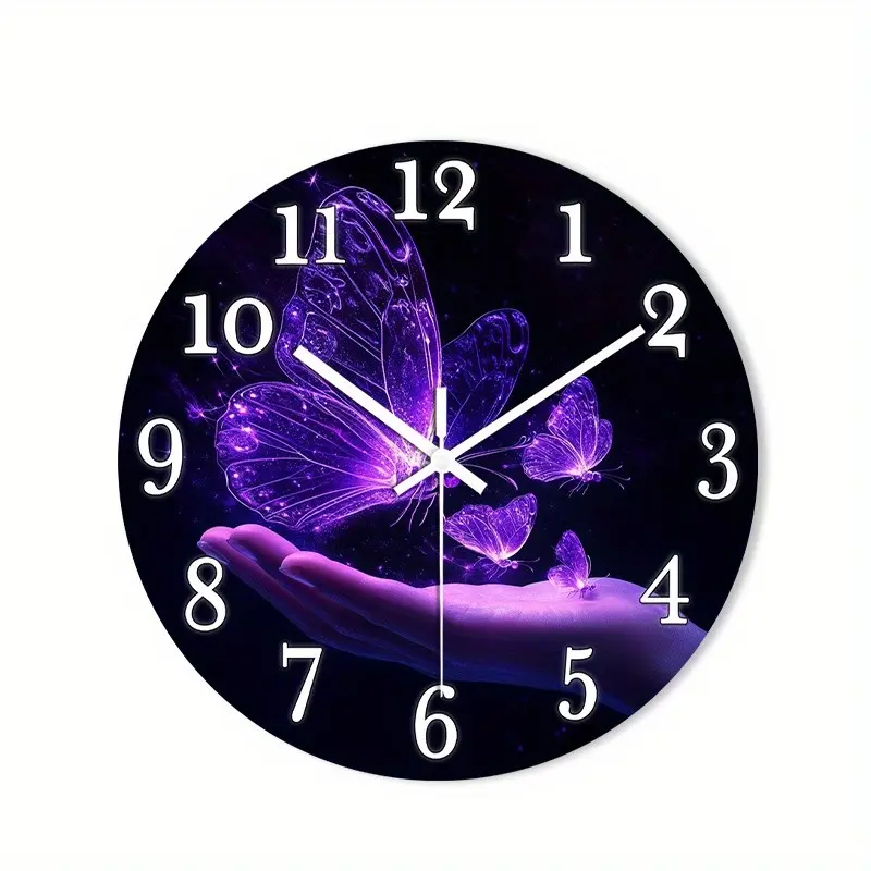 Acrylic Wall Clock with Silent Mechanism, Glowing Butterfly Design, Artistic Decor, Wall Clocks for Living Room, Bedroom, Dining Room, Office