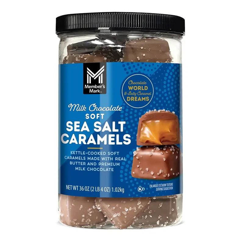Member's Mark Milk Chocolate Sea Salt Caramels 36 oz Kettle-Cooked Soft Caramels with Real Butter & Premium Milk Chocolate Snack Dessert Bonbon Sweet