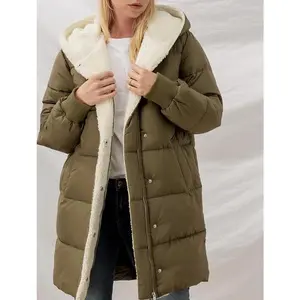 Womens Winter Warm Coats Sherpa Fleece Lined Long Hooded Puffer Jacket