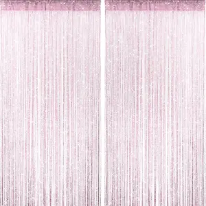 2 Pieces Pink Glitter String Curtains, 39x79 Inch Doorway Beads Curtains, String for Doorway, Room, Closet Partition, Windows Wedding Boho Tassel Home Decoration