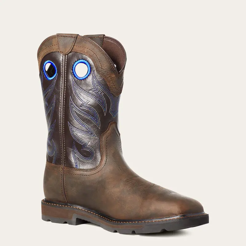 ARIAT Men's Leather Pull-On Groundwork WST Waterproof Steel Toe Work Shoe, Brown Workplace Footwear with 4LR Technology, 90 Heel, Embroidery, All-Around Boot