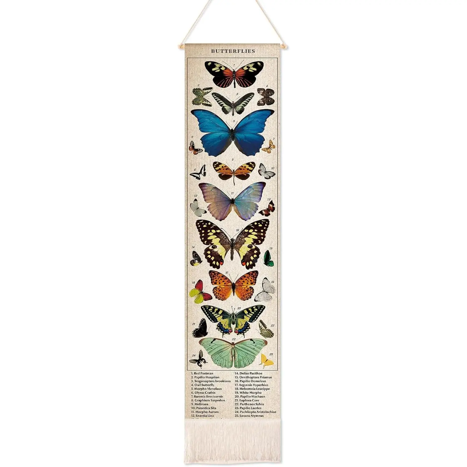 Butterfly Vertical Tapestry Wall Hanging Long Narrow Wall Art Fabric Butterfly Wall Hanging Reference Illustrative Botanical Tassel Tapestry Long Vertical Wall Decor for Home Decor
