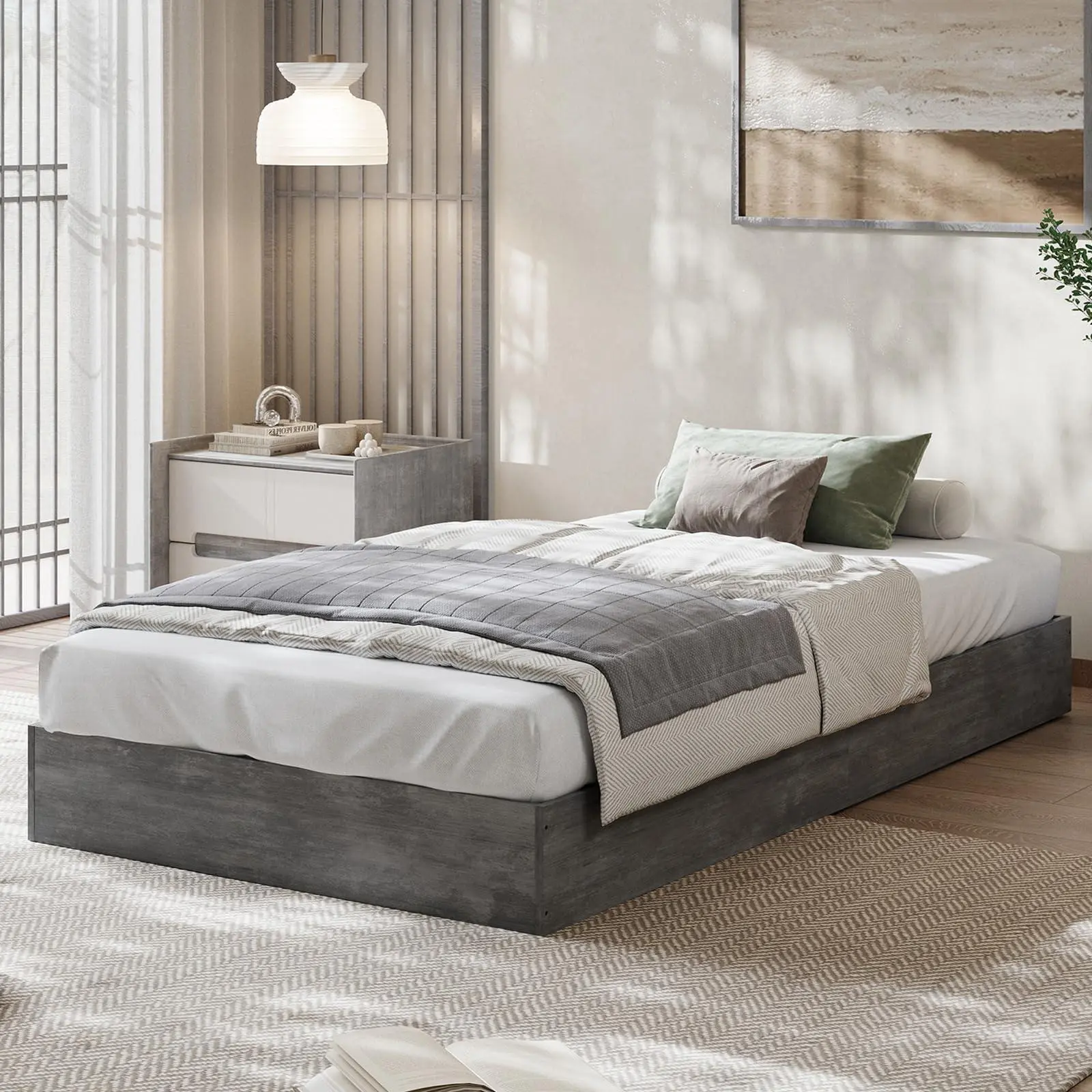 Wood Platform Bed Frame, Twin XL Bed Frame Without Headboard | Floor Bed Frame, Low Profile Design, Wood Slat Support, No Box Spring Needed, Easy Assembly