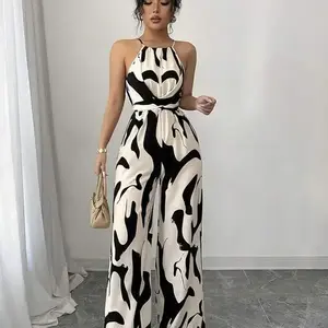 Women's Abstract Print Overalls Jumpsuit, Elegant Fashion Casual Jumpsuit for Daily Outdoor Wear, Women Jumpsuits for All Seasons Womenswear Sleeveless