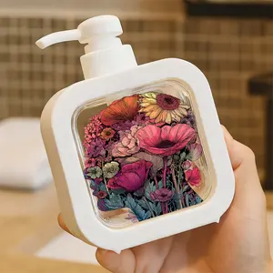 Botanical Silhouette Flower Head Soap Dispenser - Moisturizing Hand Pump Bottle, Kitchen & Bathroom Liquid Soap Dispenser, Durable Pump Dispenser for Hand Wash, Lotion, Essential Oils, Aesthetic Floral Decor
