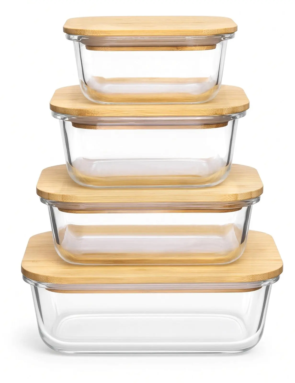Glass Food Storage Containers with Bamboo Lids, 4 Pack