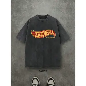 Unisex Christian "God Heals" T-Shirt - 230g Heavyweight Pure Cotton, Vintage Retro Washed Single-Sided Print, Comfortable Street Style Fall Shirt, Christian Scripture Gift Valentine's Day Valentine's Day gift hooded sweatshirt round-neck sweatshirt