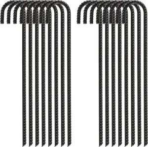 16-Inch Heavy Duty Rebar Stakes – 16 Pack J Hook Galvanized Steel Ground Anchors for Tents, Chain Link Fences, Trampolines & More