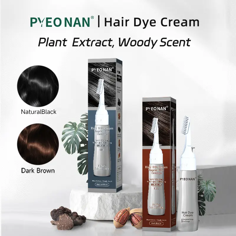 PYEONAN Unisex Hair dye Cream, Herbal Extracts for Gray Hair, Touch-up & Full Coverage, No Blending Required, 2-in-1 for Gray Coverage and Hair Care, Transform Grays to Black or Dark Brown Naturally Hair color 2.8 Oz./80g