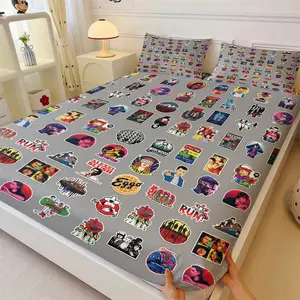 Aesthetic Stranger Things Pixel Art Fitted Sheet Set, Includes One Bedspread and Two Pillowcases, Vibrant Retro Pattern Bedcap, Durable Fabric with Nostalgic Character Prints, Groupie Exclusive Bedding, Durable material