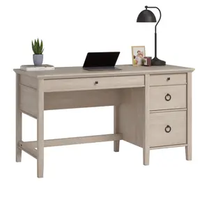 East Adara Desk - Modern Oak Finish Home Office Study Table with Pull-Out Keyboard Tray & Two Storage Drawers for Efficient Document Organization