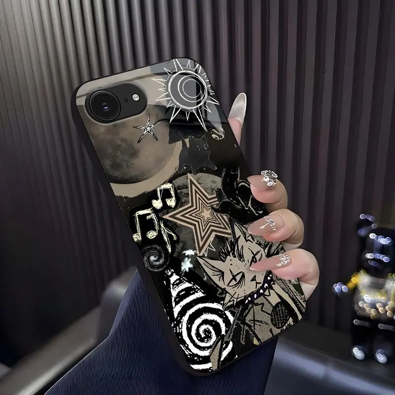 Y2K Galaxy Star Glass Phone Case Mystic Purple Moon & Swirl Art Protective Cover for [iPhone 16e] Tough Design Gift for Men Girls 952