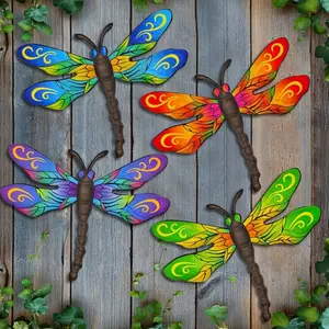 4pcs Colorful Metal Dragonfly Wall Decor Set, Waterproof Rust-Resistant, Outdoor Garden Art, Suitable for Home, Patio, Balcony, Fence, Party, Living Room, Courtyard