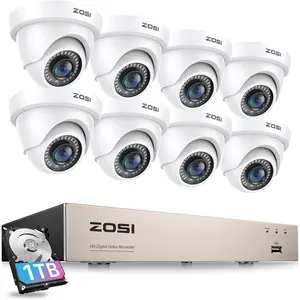 ZOSI 1080P 8CH Security Camera System with 1TB HDD,AI Human/Vehicle Detection,80ft Night Vision,H.265+ 8 Channel 1080P HD-TVI DVR Recorder,8pcs 1920TVL Weatherproof CCTV Dome Cameras Indoor Outdoor
