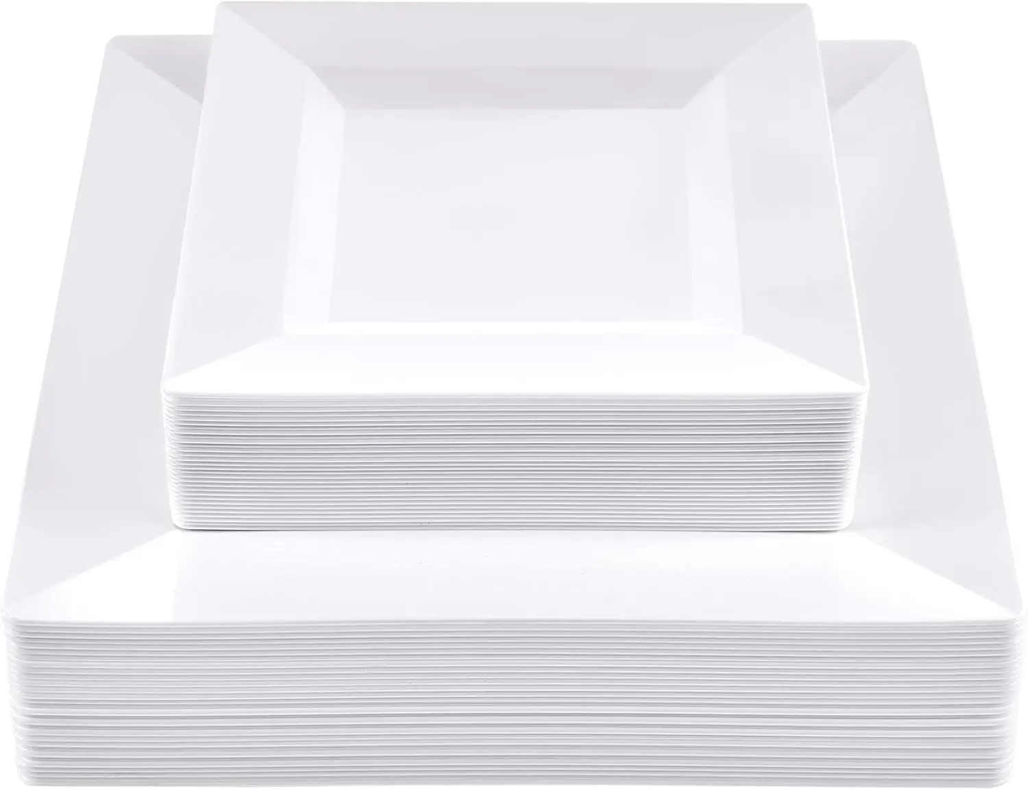 60-Piece White Square Plastic Dinnerware Set – 30 9.5" Dinner & 30 6.5" Salad Plates – Heavy-Duty Disposable for Weddings, Catering, Parties