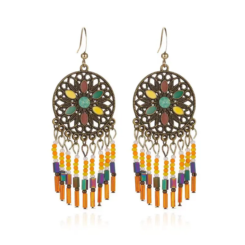 H2820 5 Colored Rice Bead tassel Earring