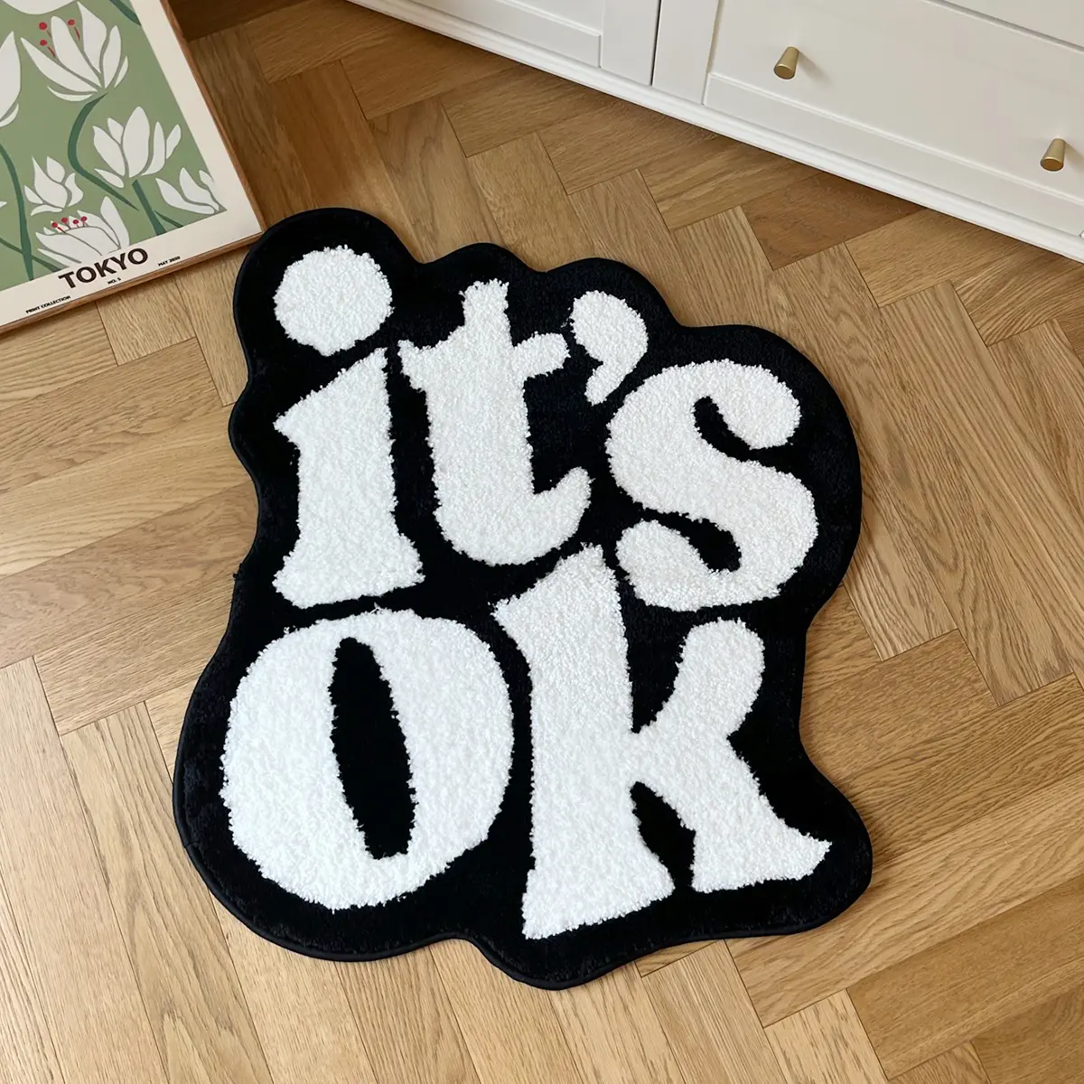 LAKEA It's OK Rug Handmade Fluffy Plush Tufted Living Room for Bedroom Dorm Suitable for Room Decor Housewarming Gift Letter Print Rug