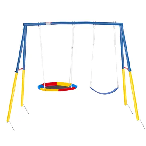 Mersco Heavy-Duty 440lbs Metal Double Swing Set with Stand - Outdoor Play Equipment, 32" Saucer, 26.2" Belt Seat, Safe Support, Easy to Install, Encourages Outdoor Fun for Backyards, Halloween Gift