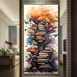 Autumn Forest Bookshelf Diamond Painting Kit, Mosaic Craft Set, Beginner Friendly 5D DIY Art Tool, Round Full Diamond Gemstone Decor Gift, Full Coverage, Home Decor, Wall Art Painting