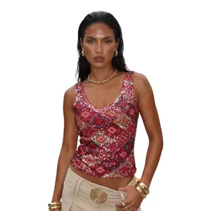 Women's Sparkle Sequin Tank Tops Shiny Glitter Argyle Backless Crop Tops Clubwear Night Out Vest Tops Y2k Rave Party Streetwear
