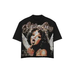 Men's Y2K Vintage Pattern T-Shirt Angel Wings and Lips Design Black Casual Short Sleeve Shirt Summer Essential Street Style