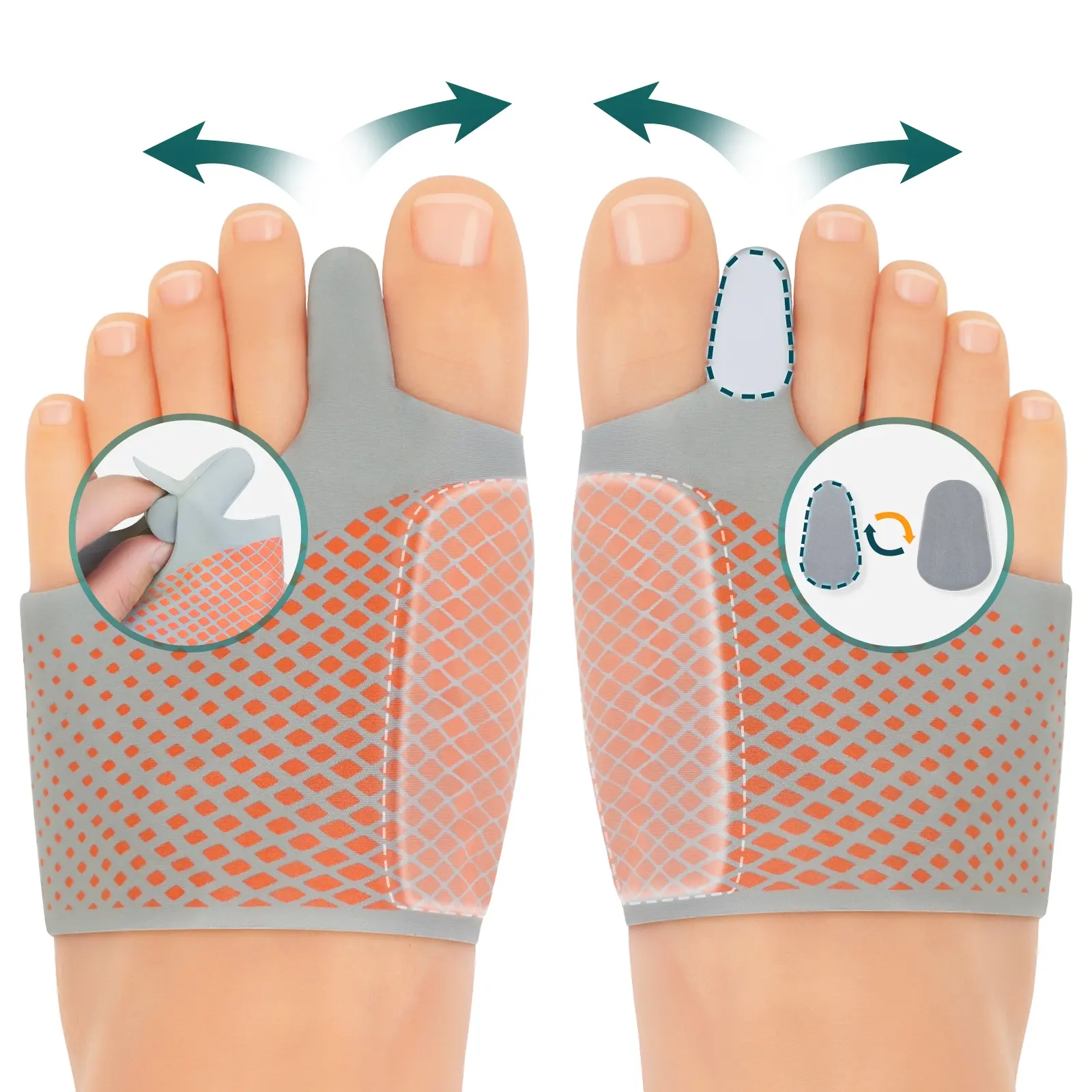 Adjustable Toe Separator Socks, Toe Divider, Toe Spreader, 4 Piece 2 Sizes, Soft Toe Spacer Pads for Daily Comfort, Lightweight & Easy to Wear, 1 Pair, Pedicure Tool