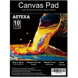 Canvas Paper Pad, 9”x12” Canvas Pad, 10 Sheets, 12.3 oz Gesso, Glue Bound, Art Supplies for Adults and Teens, for Acrylic Pouring and Oil Painting
