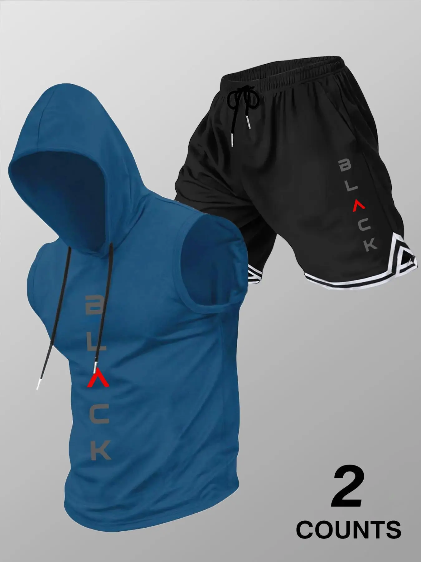 Two-Piece Set Men's Letter Print Hooded Tank Top & Drawstring Waist Shorts Set, Regular Fit Sleeveless Top & Track Shorts, Casual Workout Summer Clothes for Outdoor Sports