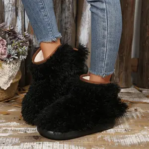 Women's Mini Snow Boots Soft Plush Lined Slipper Comfy Non-Slip Trendy Fluffy Design House Shoes Indoor/Outdoor