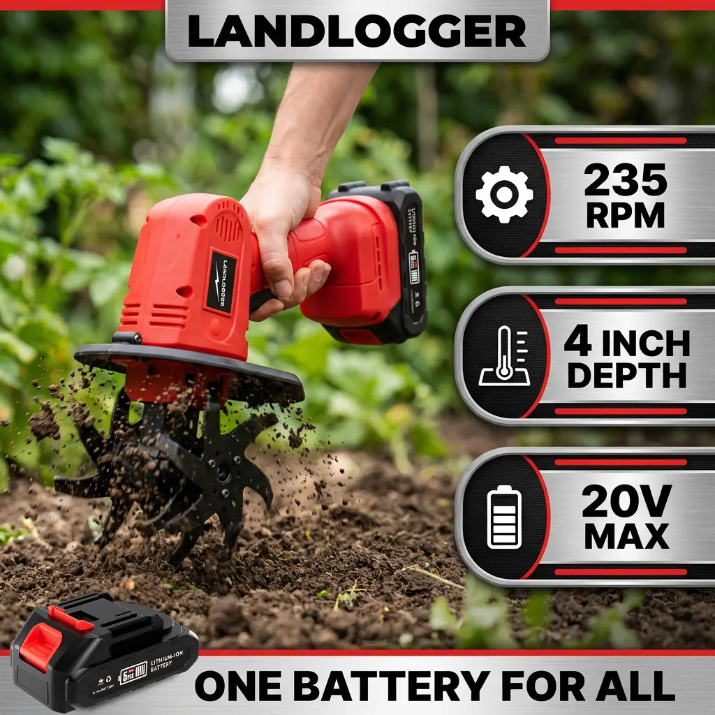 20V Mini Tiller Cordless – 235 RPM, 4" Depth, 2.2 lbs, One-Hand Garden Cultivator for Small Spaces