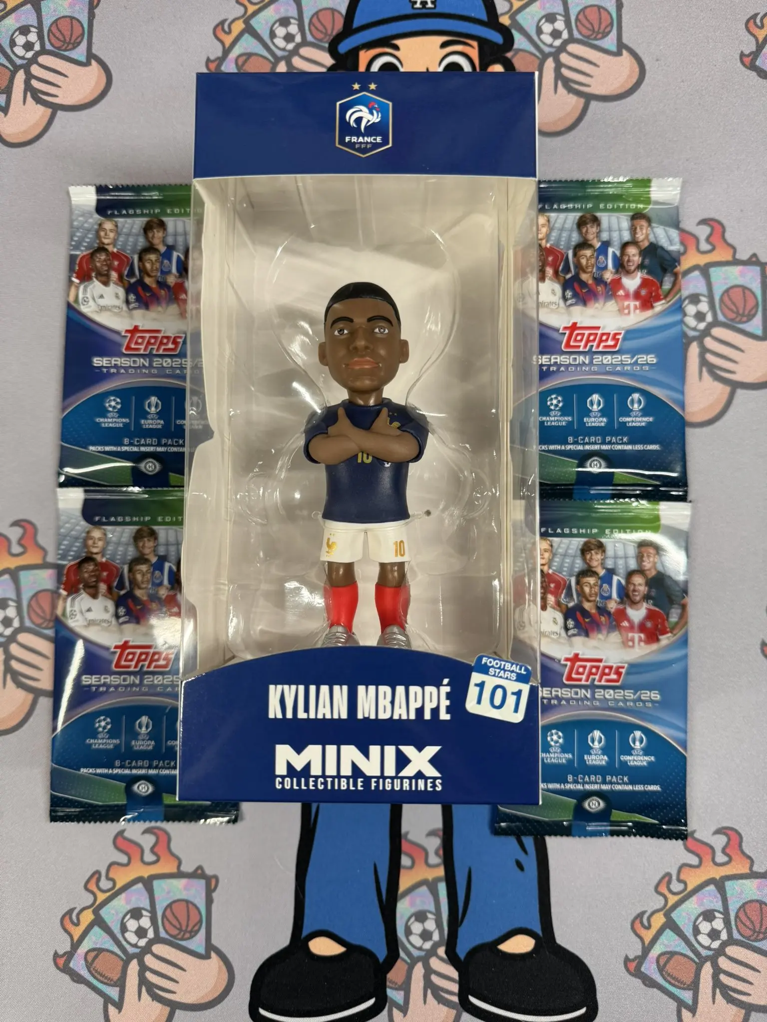 Mbappe France 12cm Minix Collectible Figurine + 4 25/26 UEFA FLAGSHIP PACKS
