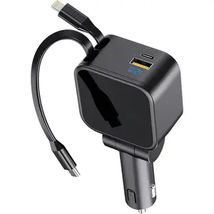 4-in-1 Retractable  Charger 109.5W, USB C  Charger with  Display for  Android and Laptop, Retractable   Adapter for  Driver Road Trip by