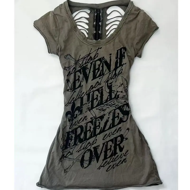 New Japanese retro vintage letter print pure cotton ripped short sleeve Yabi top Spice girl y2k top Womenswear Casual