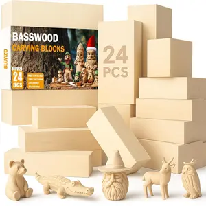 24pcs Basswood Carving Blocks Set, 3 Sizes Unfinished Soft Wood Blanks, Ideal for Whittling & DIY Crafts, Great for Beginners & Kids DIY Kits